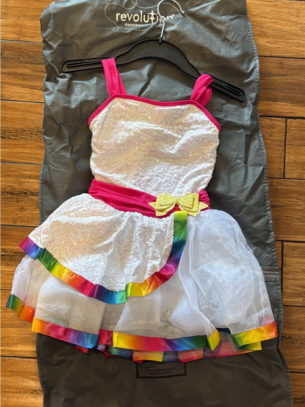 Revolution Rainbow Trim White Dress with Hot Pink Accents